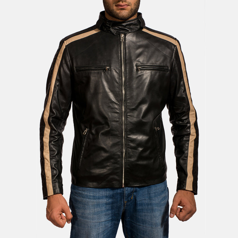 Jack Negro Chaqueta Biker de Cuero para Hombre