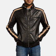 
Black Sheepskin Leather Biker Jacket - Vista posterior con hombros definidos y bajo impecable