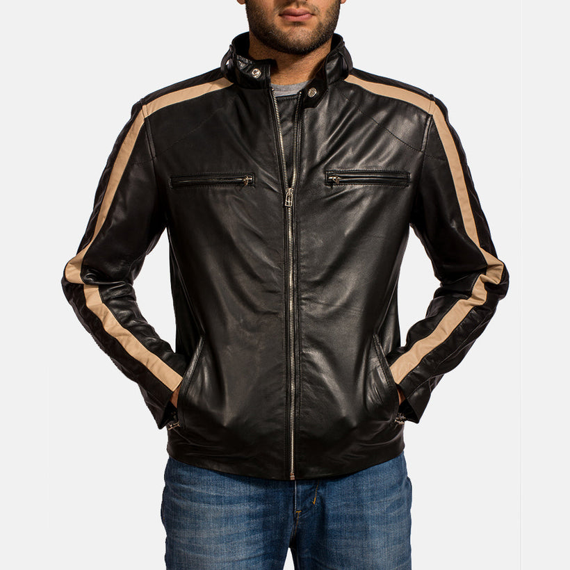 Jack Negro Chaqueta Biker de Cuero para Hombre