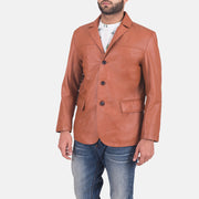 Brown Sheepskin leather Blazer - Vista trasera con ajuste entallado en hombros y bajo impecable
