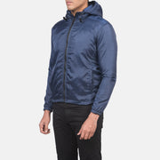 
Blue Nylon Hooded Jacket - Vista posterior con hombros definidos y bajo impecable