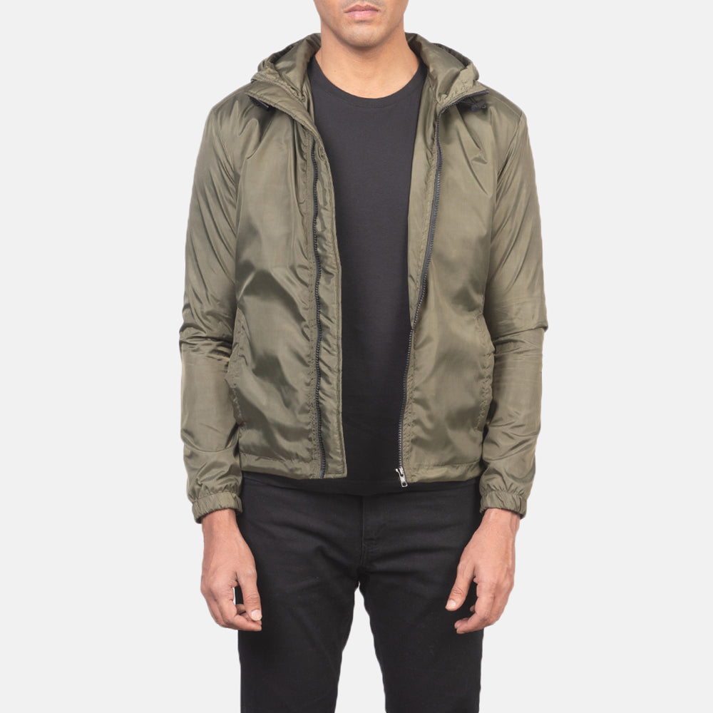
Jimmy Verde Hooded Windbreaker Chaqueta de Cuero para Hombre - Vista frontal y silueta entallada | Comprar online