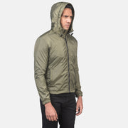 
Jimmy Verde Hooded Windbreaker Chaqueta de Cuero para Hombre - Vista posterior con hombros definidos y bajo impecable