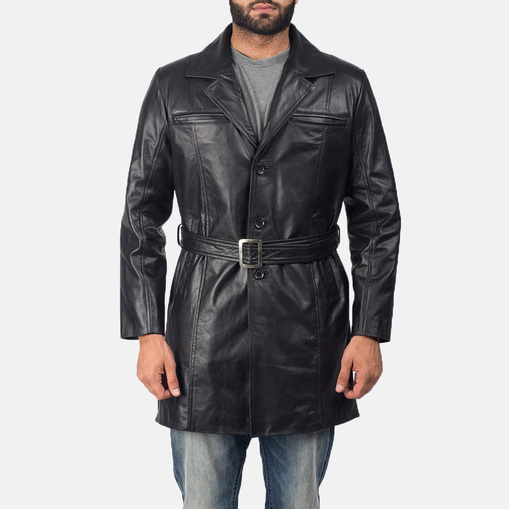 
Jordan Negro Abrigo de Cuero para Hombre in Black Cowhide Leather - Vista frontal y silueta entallada | Comprar online