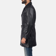 
Vista de detalle of Notch & Button + Waist Belt Hardware on Jordan Negro Abrigo de Cuero para Hombre