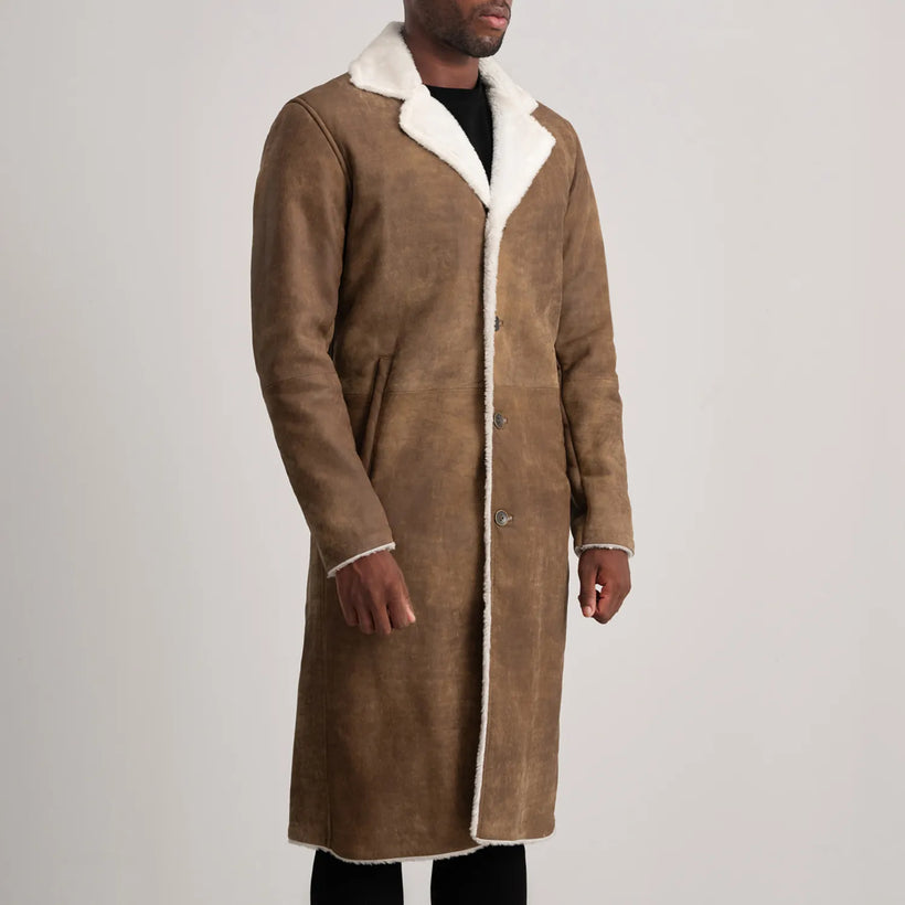 Kolby Marrón Envejecido Leather Shearling Abrigo de Cuero para Hombre