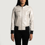Silver Sheepskin Leather Bomber Jacket - Vista trasera con ajuste entallado en hombros y bajo impecable