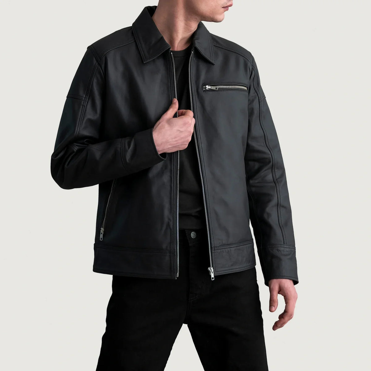 Lavendard Chaqueta Biker de Cuero para Hombre – Vista alternativa del producto 1