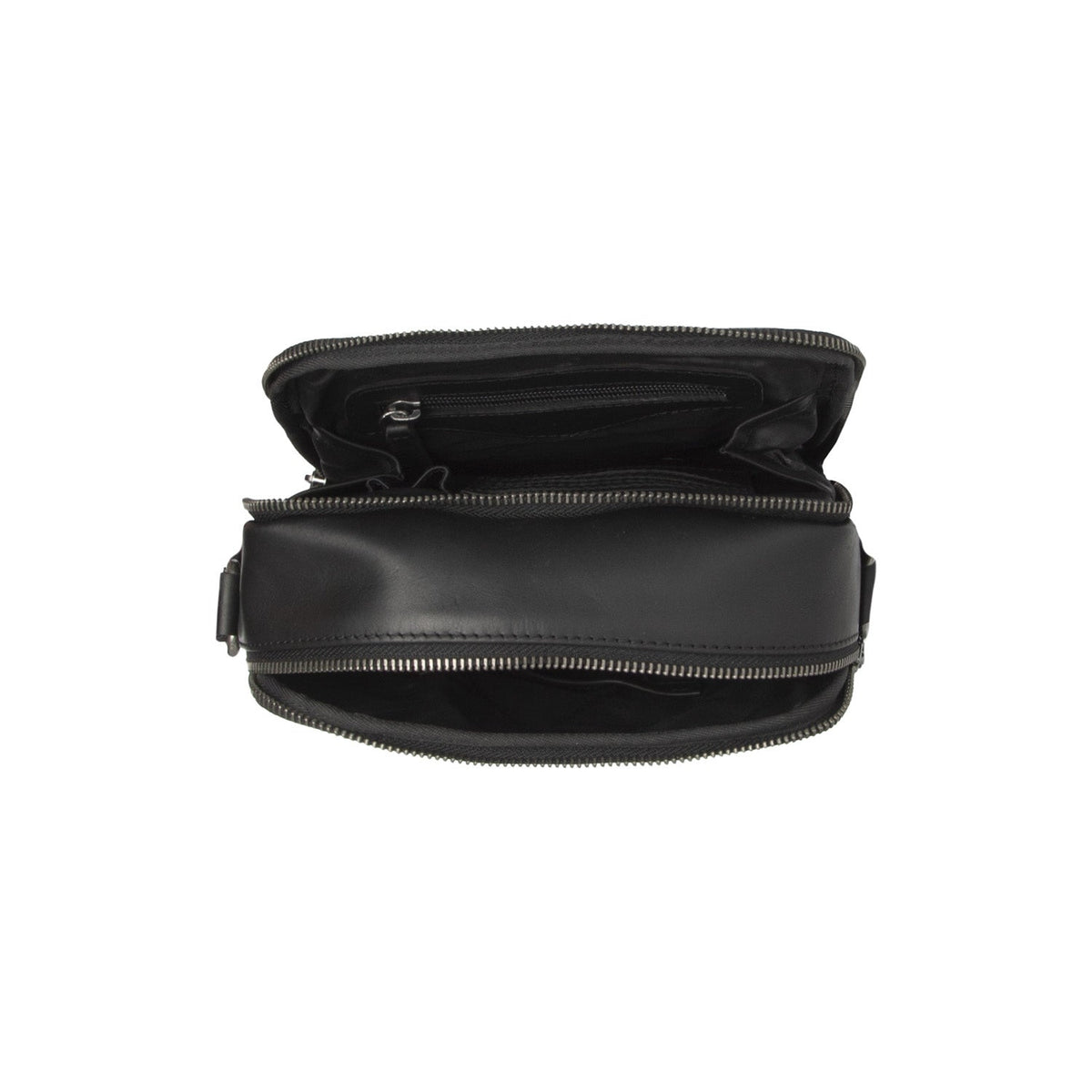 Solid Antique Brass Hardware &amp; Heavy-Duty Dual Zipper Detail on Arendal Full-Grain Leather Crossbody Bag para Hombre