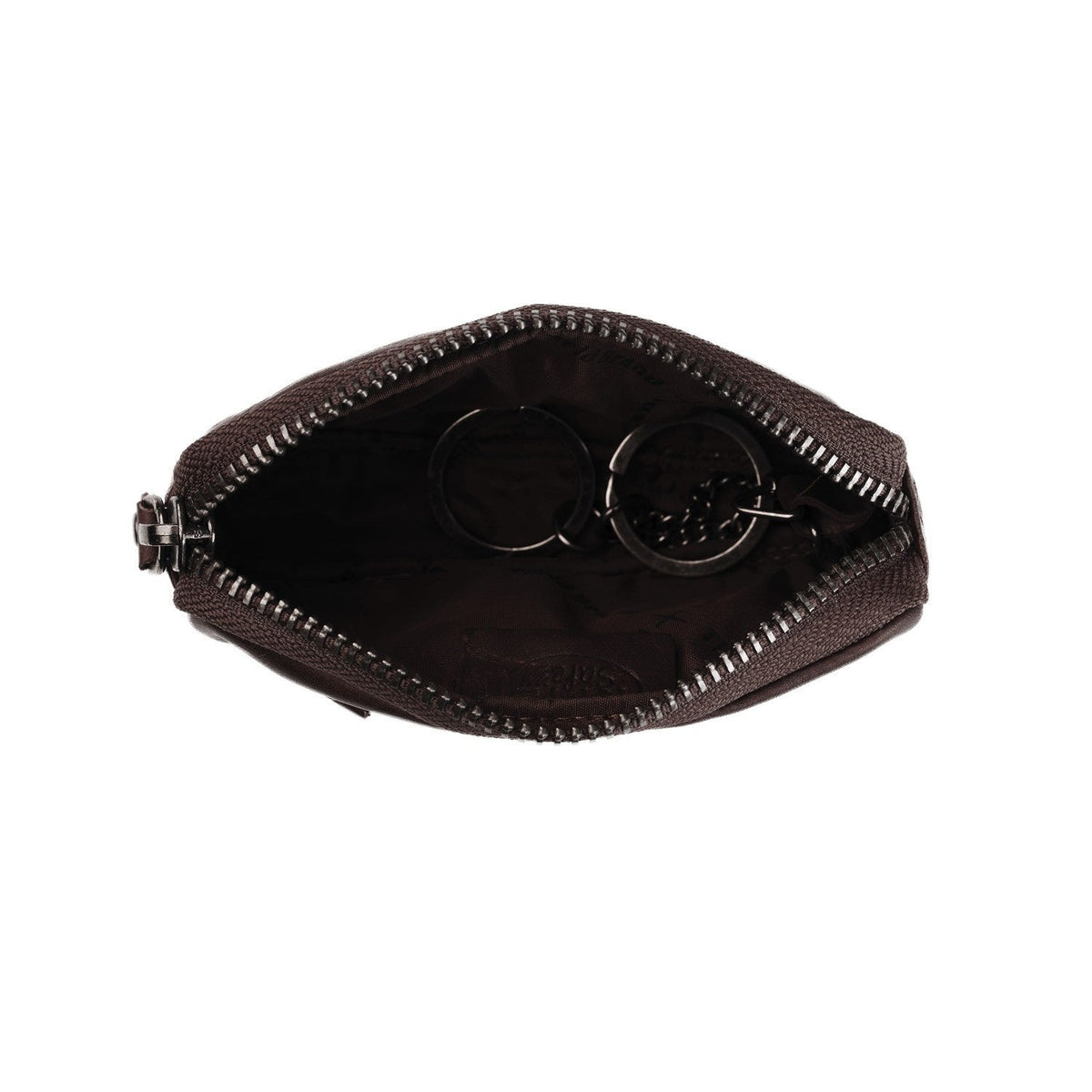Tailored Rib Cuffs &amp; Hem Craftsmanship Construction Detail on Corey Full-Grain Leather Key Case para Mujer