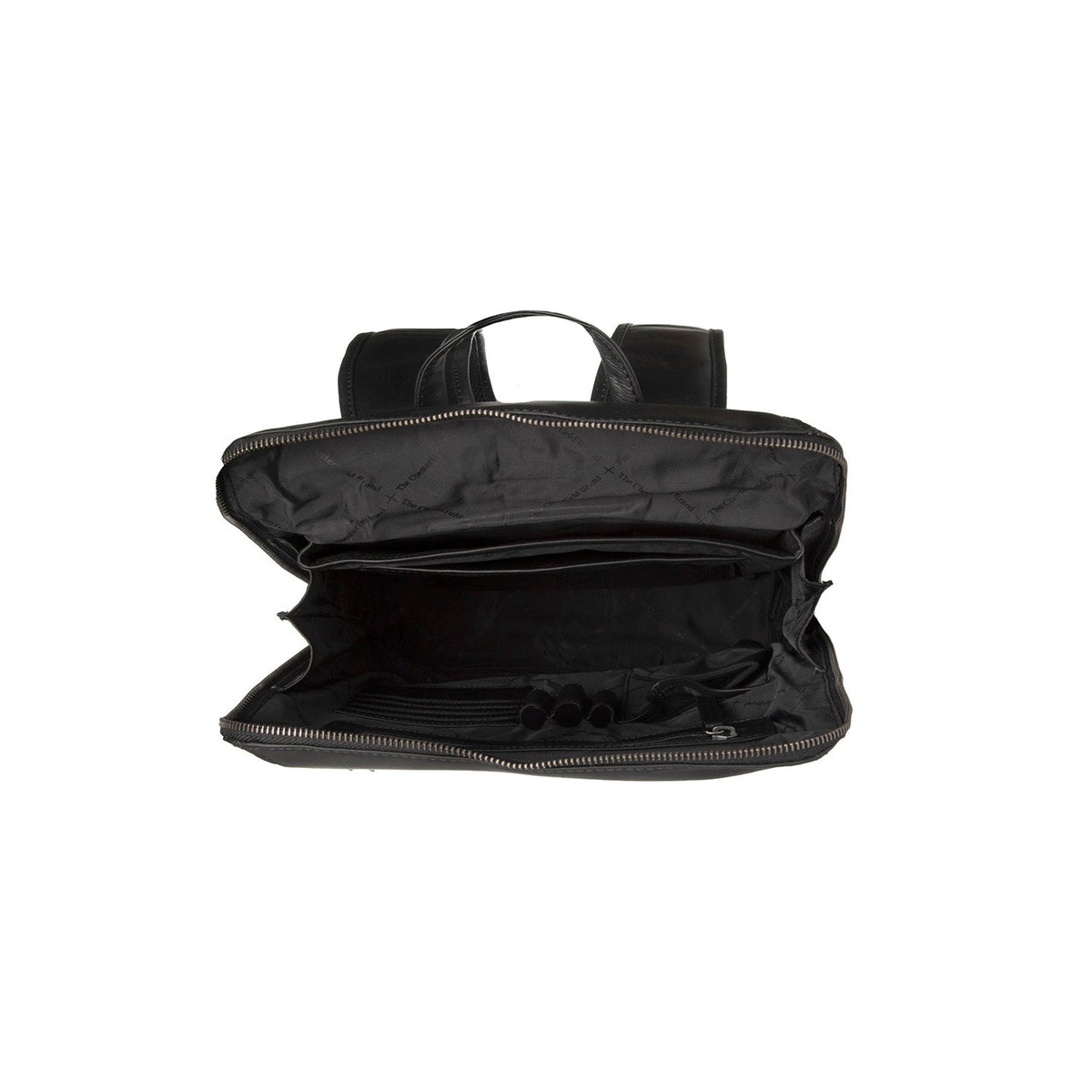 
Solid Antique Brass Hardware & Heavy-Duty Dual Zipper Detail on Filmore Mochila de cuero flor para portátil