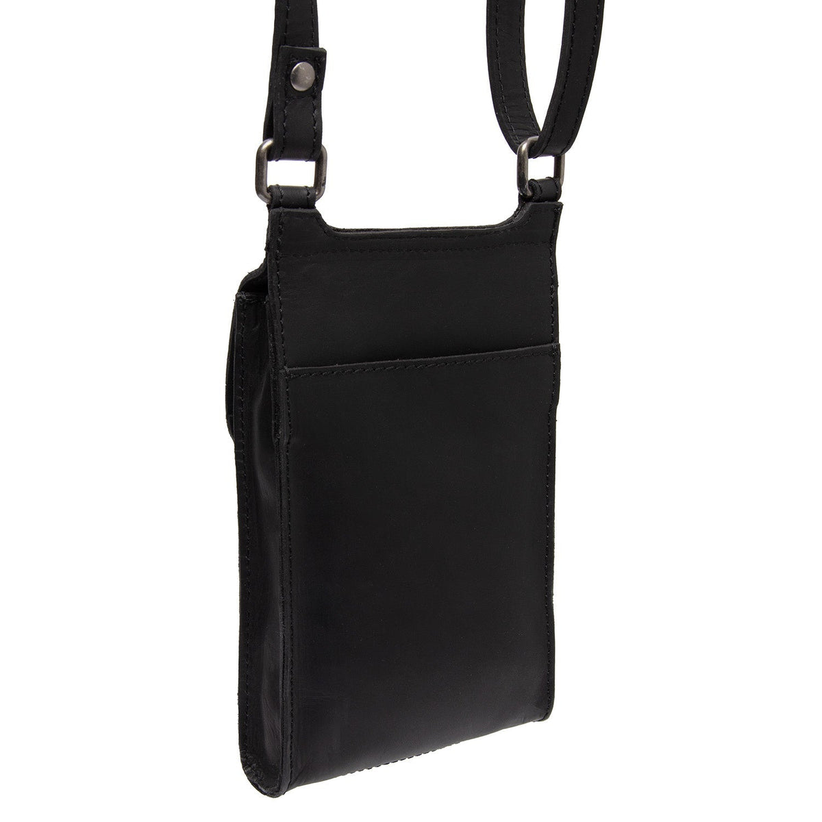 Tailored Rib Cuffs &amp; Hem Craftsmanship Construction Detail on Nebra Full-Grain Leather Phone Bag para Mujer