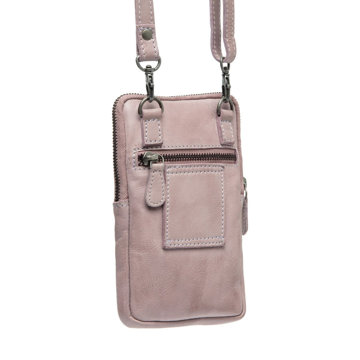 Tailored Rib Cuffs &amp; Hem Craftsmanship Construction Detail on Salta Full-Grain Leather Phone Bag para Mujer