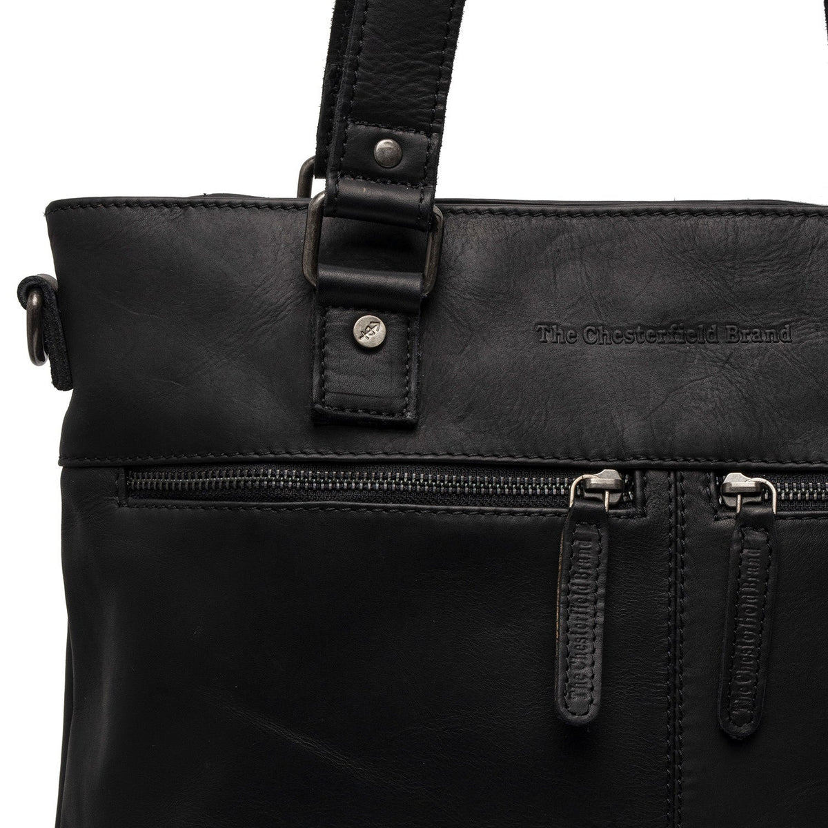 
Solid Antique Brass Hardware & Heavy-Duty Dual Zipper Detail on Rome Cuero Flor Integral Shopper para Mujer