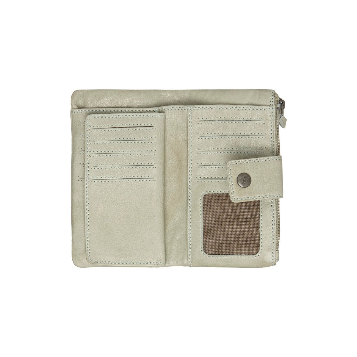 Solid Antique Brass Hardware &amp; Heavy-Duty Dual Zipper Detail on Fresno Full-Grain Cartera de Cuero para Mujer