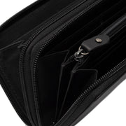 Solid Antique Brass Hardware &amp; Heavy-Duty Dual Zipper Detail on Hadley Full-Grain Cartera de Cuero para Mujer