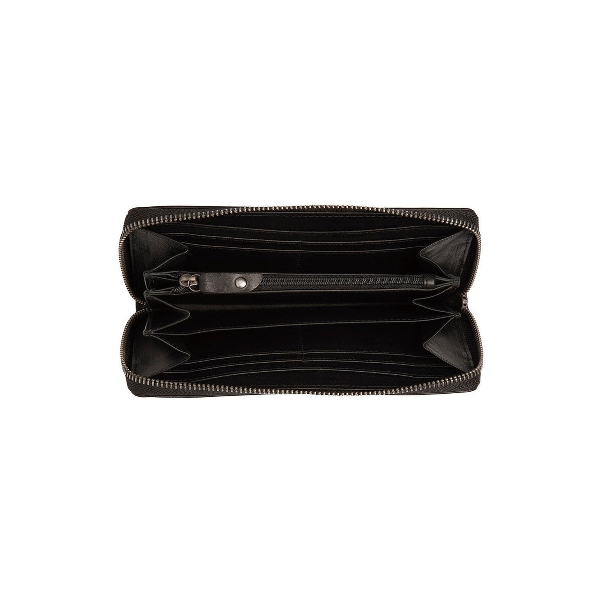 
Solid Antique Brass Hardware & Heavy-Duty Dual Zipper Detail on Livorno Billetera de cuero flor