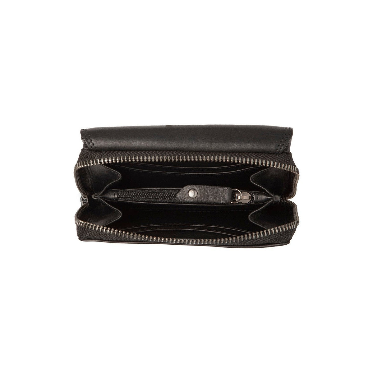 Solid Antique Brass Hardware &amp; Heavy-Duty Dual Zipper Detail on Salviano Full-Grain Cartera de Cuero para Mujer