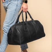 Classic 100% Full-Grain Leather Duffle Bag - Rear Perspective Showing Reinforced Leather Straps &amp; Stitching