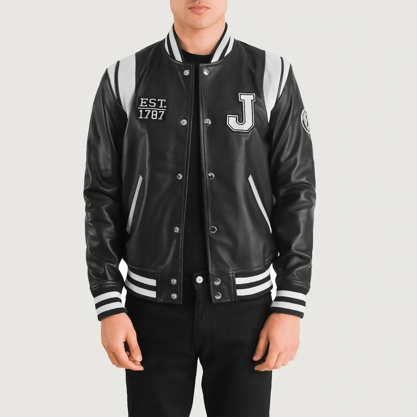 Liberte New Jersey Negro Leather Varsity Chaqueta de Cuero para Hombre