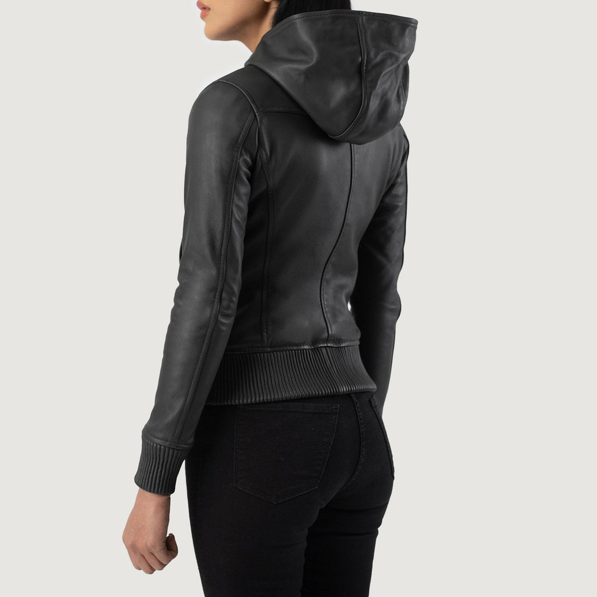 Luna Hooded Cazadora Bomber de Cuero para Mujer – Vista alternativa del producto 5