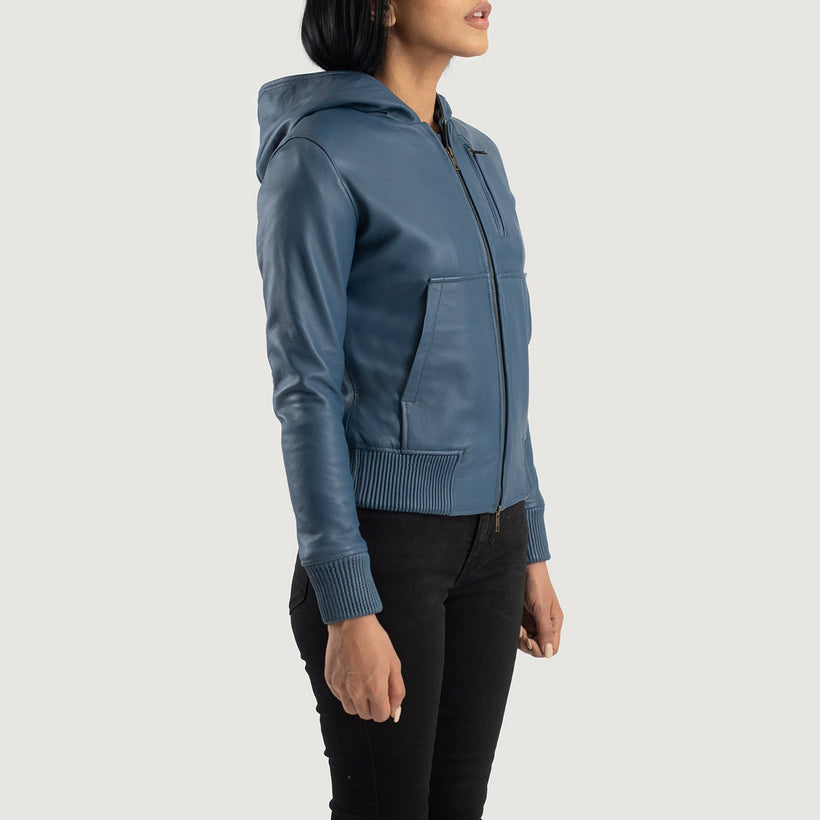 Luna Hooded Cazadora Bomber de Cuero para Mujer