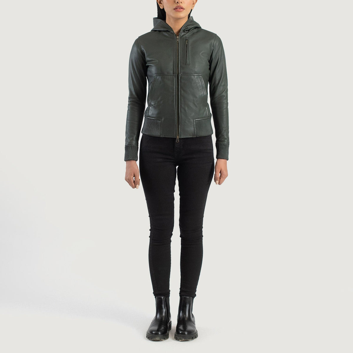 Luna Hooded Cazadora Bomber de Cuero para Mujer – Vista alternativa del producto 3