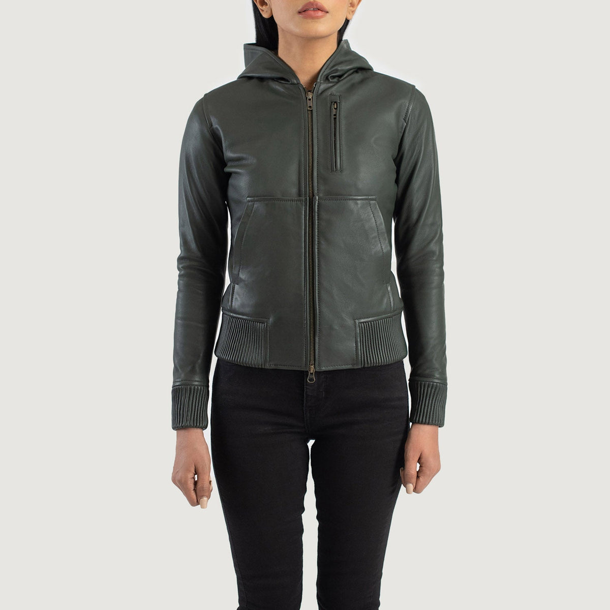 Luna Hooded Cazadora Bomber de Cuero para Mujer – Vista alternativa del producto 4