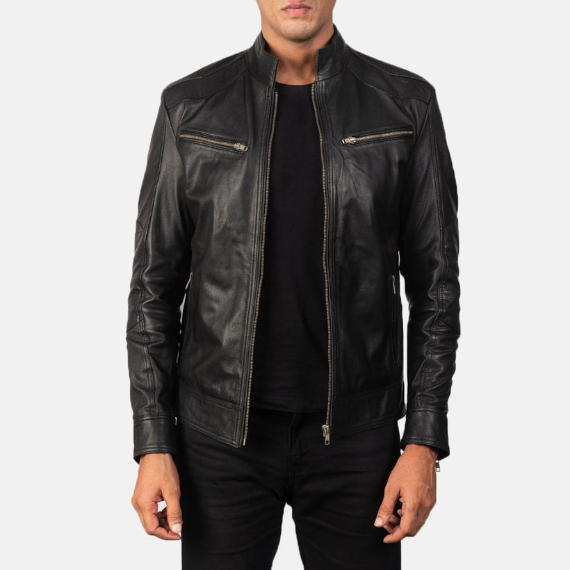 Mack Negro Chaqueta Biker de Cuero para Hombre