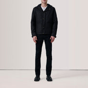 Black Waxed Cotton Canvas Hooded Jacket - Vista trasera con ajuste entallado en hombros y bajo impecable