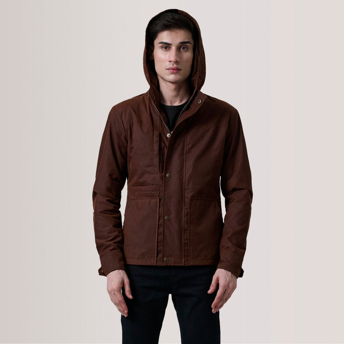 
Authentic Waxed Cotton Canvas Grain Texture & Heavy-Duty Seam Stitching Detail