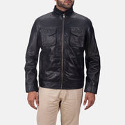 
Maurice Negro Chaqueta de Cuero para Hombre in Black Sheepskin Leather - Vista frontal y silueta entallada | Comprar online
