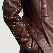 
Vista de detalle of Notch & Button & Waist belt Hardware on Missoni Granate Gabardina Trench de Cuero para Mujer
