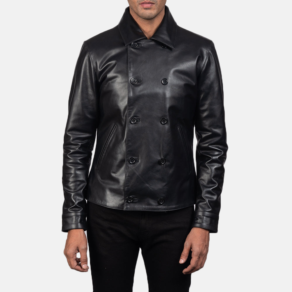 
Mod Negro Leather Peacoat para Hombre in Black Cowhide Leather - Vista frontal y silueta entallada | Comprar online