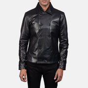 
Mod Negro Leather Peacoat para Hombre in Black Cowhide Leather - Vista frontal y silueta entallada | Comprar online