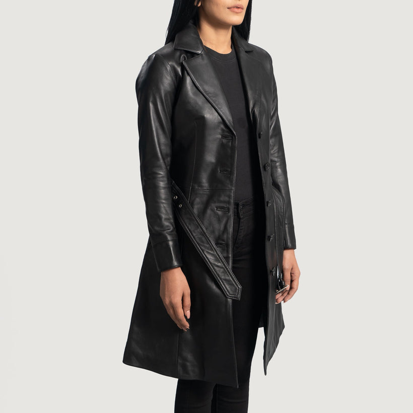 Moonlight Negro Trench de Cuero para Mujer
