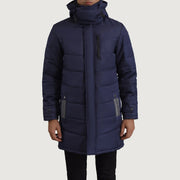 
Vista de detalle of Classic Collar & Zipper With Snap Button Placket Hardware on Moore Azul Hooded Parka para Hombre