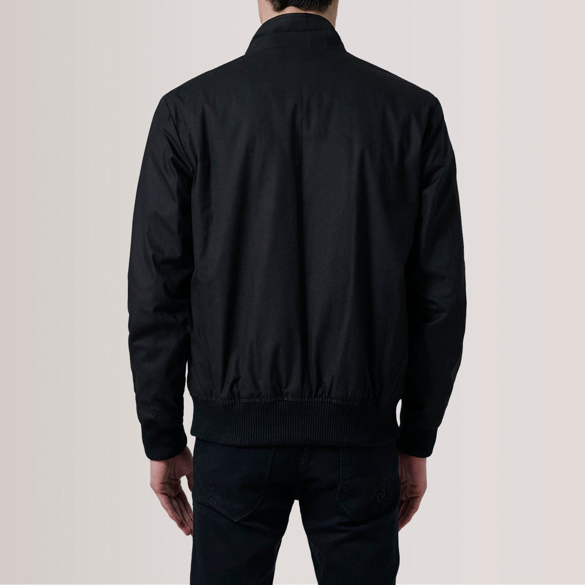 Detalle de cerca of Snap Button &amp; Zipper Hardware on Morrison Negro Canvas Cazadora Bomber de Cuero para Hombre For Men