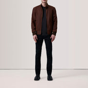 Brown Waxed Cotton Canvas Bomber Jacket - Vista trasera con ajuste entallado en hombros y bajo impecable