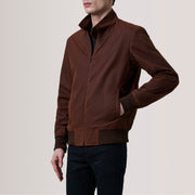 Morrison Marrón Canvas Cazadora Bomber de Cuero para Hombre For Men - Vista de perfil lateral con corte ergonómico de manga