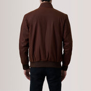 Detalle de cerca of Snap Button &amp; Zipper Hardware on Morrison Marrón Canvas Cazadora Bomber de Cuero para Hombre For Men