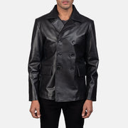 
Mr. Bailey Negro Leather Naval Peacoat para Hombre in Black Cowhide Leather - Vista frontal y silueta entallada | Comprar online