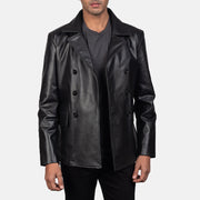 
Vista de detalle of Notch & Buttons Hardware on Mr. Bailey Negro Leather Naval Peacoat para Hombre