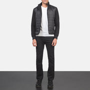 
Nashville Acolchado Negro Windbreaker Chaqueta de Cuero para Hombre - Vista lateral mostrando el corte ergonómico de mangas