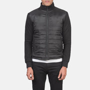 
Vista de detalle of High Neck & Zipper with wind flap Hardware on Nashville Acolchado Negro Windbreaker Chaqueta de Cuero para Hombre