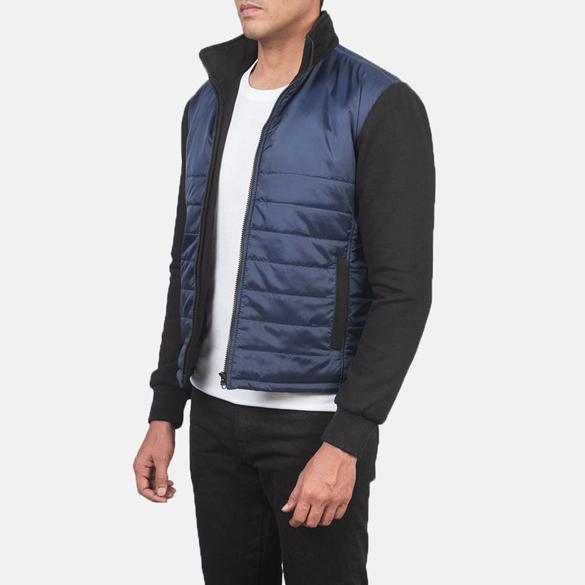 Nashville Acolchado Azul Windbreaker Chaqueta de Cuero para Hombre