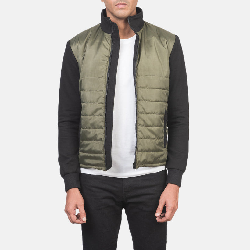 Nashville Acolchado Verde Windbreaker Chaqueta de Cuero para Hombre
