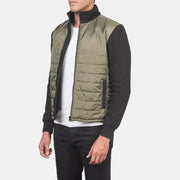 
Green & Black Nylon (Torso) &Amp; Knitted Fabric (Sleeves) Winter Jacket - Vista posterior con hombros definidos y bajo impecable