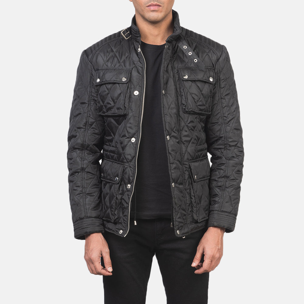 Nelson Quilted Black Windbreaker Jacket in Black Polyester - Vista frontal y silueta entallada | Comprar online