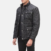 Black Polyester Winter Jacket - Vista trasera con ajuste entallado en hombros y bajo impecable